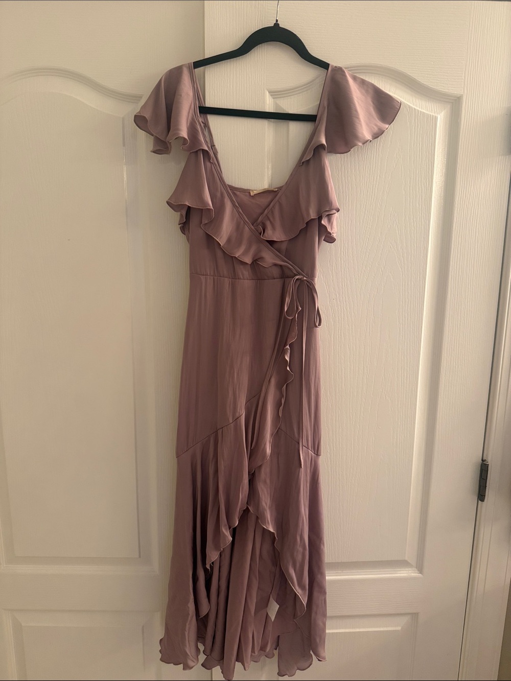 Altar'd State Dusty Mauve Ruffle Wrap High-Low Dress